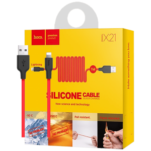 hoco. USB kabl za iPhone, silikonski, 1.2 met., 2 A, crno/crvena - X21 Silicone Lightning, Black/Red