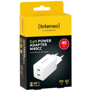 (Intenso) Punjač kučni, brzi, 2 x USB-C, 3A, 40W - Power Adapter W40CC GaN