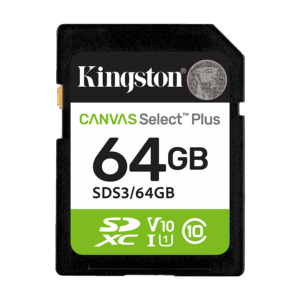 SD card Kingston 64 GB SDS3/64GB  Class10 Canvas Select Plus SD adapter;100MBs Read,Class 10 UHS-I
