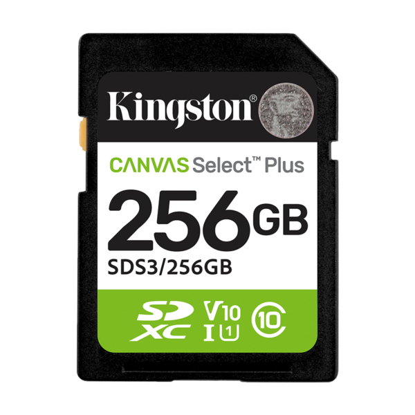 Micro SD card Kingston 256 GB SDCS3/256GB  Class10 Canvas Select Plus SD adapter;100MBs Read,Class 10 UHS-I