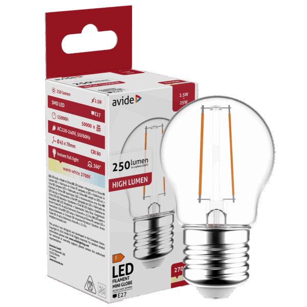 Avide Sijalica, LED 2.5W, E27, 2700K, 360°, 230V AC - Mini Globe 2.5W E27