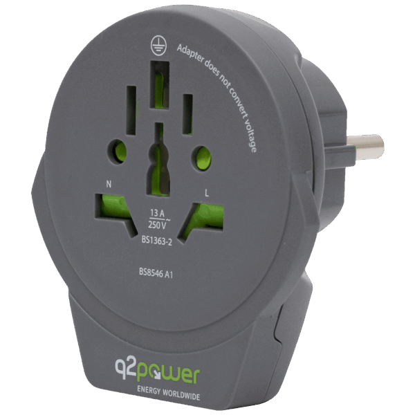 q2power Adapter, putni, univerzalni sa USB-om - World to Europe USB