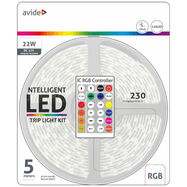 Avide LED traka sa daljinskim upravljačem,RGB,22W,12V,5 met.,IP65 - ABLSBL12V5050-30RGB-IC65