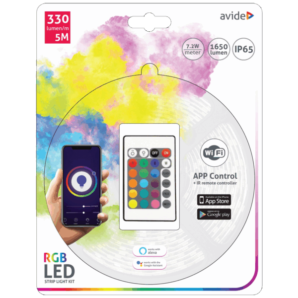 Avide LED traka sa daljinskim upravljačem,RGB,7.2W,12V,5 met.,WiFi - ABLSBL12V5050-30RGB-WIFI+IR