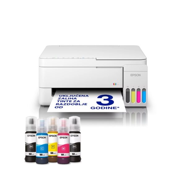 Printer EPSON EcoTank L3356 print/scan/copy Rez.5.760 x1.440 dpi. 33str/min Monokrom.15str/min Colour. USB, LAN.WiFi. Boja bijela. tinte br.103