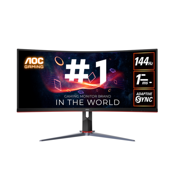 MONITOR AOC 34'' Gaming CU34G2XP 34” Curved VA, 21:9, 3440x1440, 180Hz, 1ms, 430 cd/m2, 4000:1, HDMI, DP, PbP, PiP, Ergonomic, Black-Red, VESA 3y